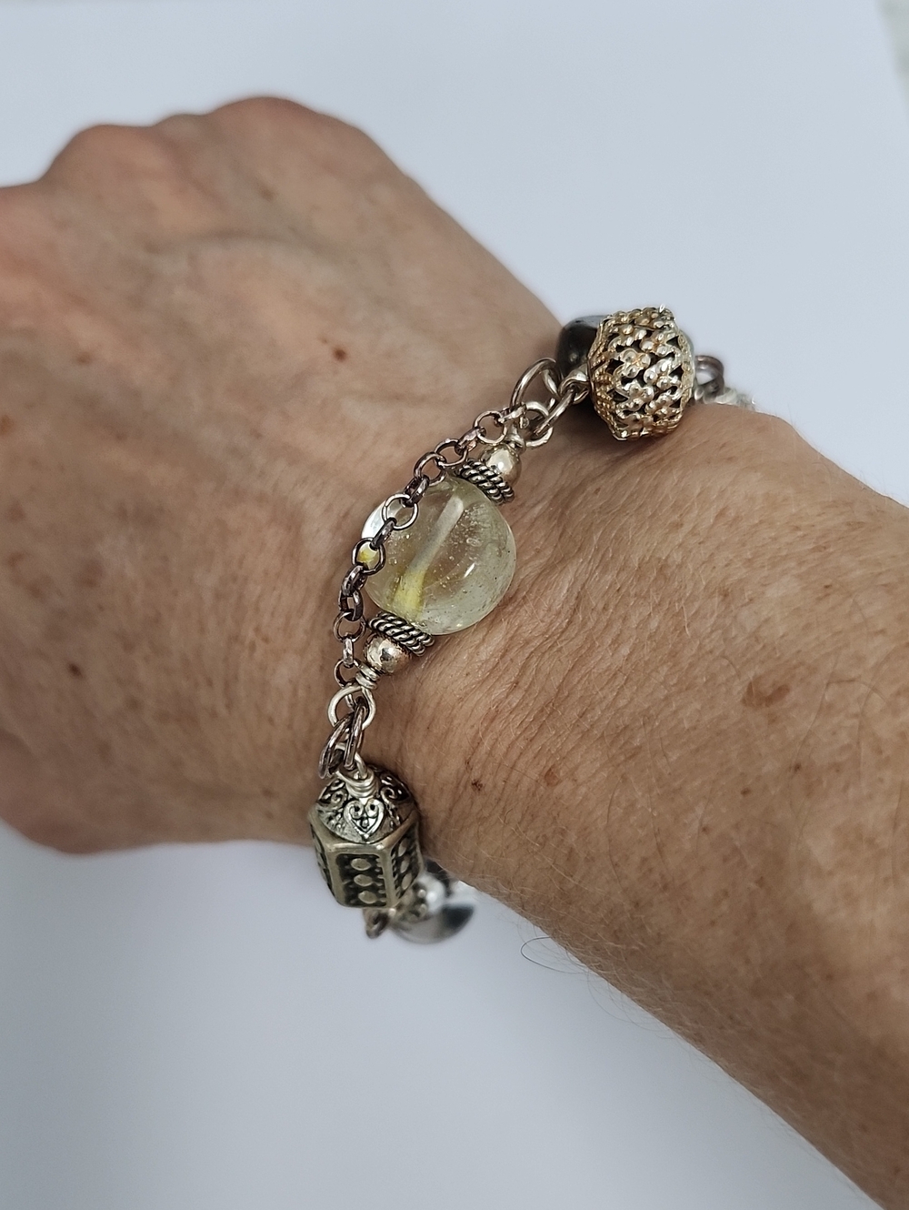 Gold and Silver Charm Bracelet with Citrine Glass Bead